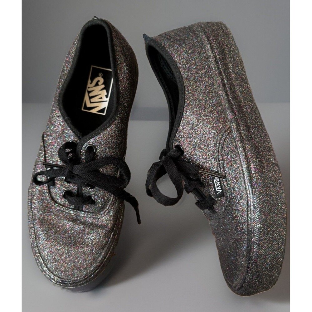EUC Vans Skate Shoes Rainbow Glitter Black M5 W6.5